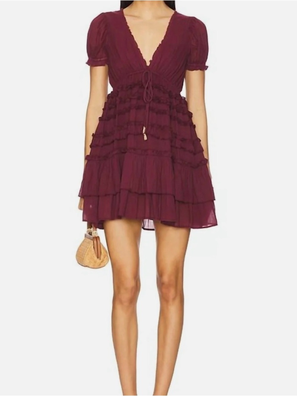 Free People Wine Ruffle Tiered Mini Dress